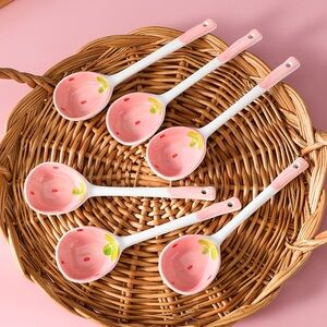 Set of Pink and White Ceramic Spoons